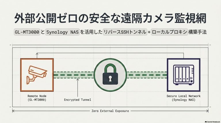 リバースSSHトンネルで外部公開せずに Synology NAS で遠隔カメラを参照する方法（GL‑MT3000 OpenWrt 対応）